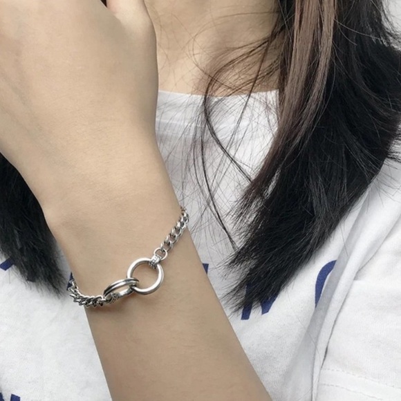 *NEW* 925 Sterling Silver Double Circle Chain Bracelet - Picture 2 of 7